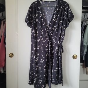 Shein black floral wrap dress 2X